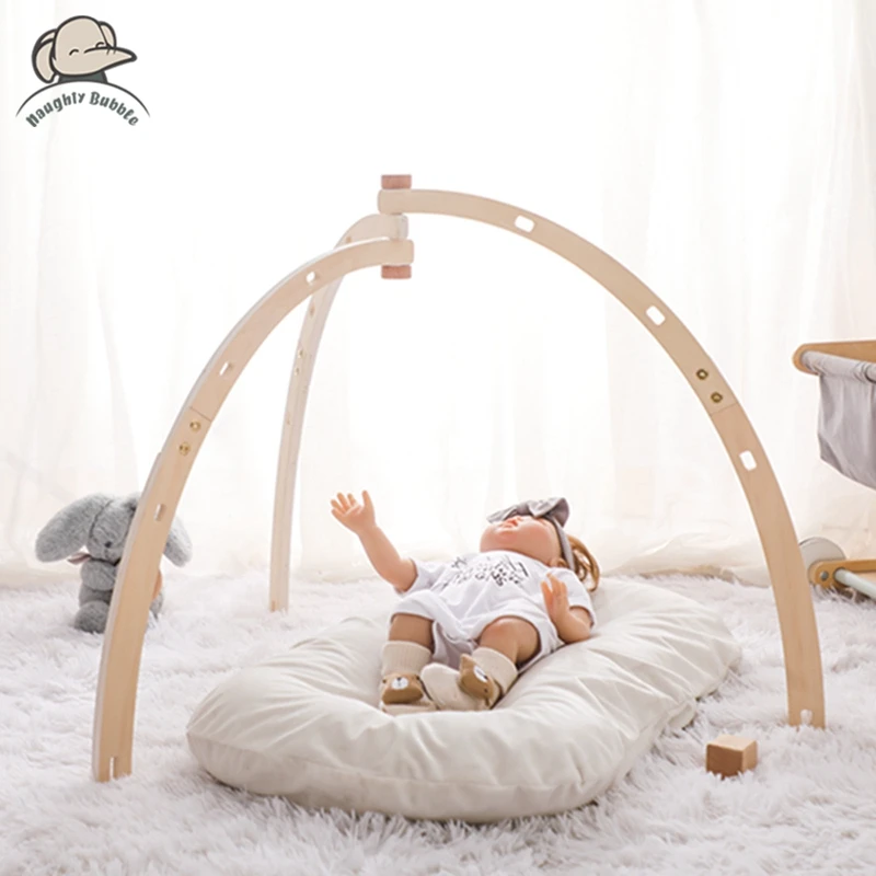 1set Natural Wooden Baby Gym Frame With Star Pendant Triangular Curved Shape Foldable Activity Gym Toys Shower Gifts Room Decor