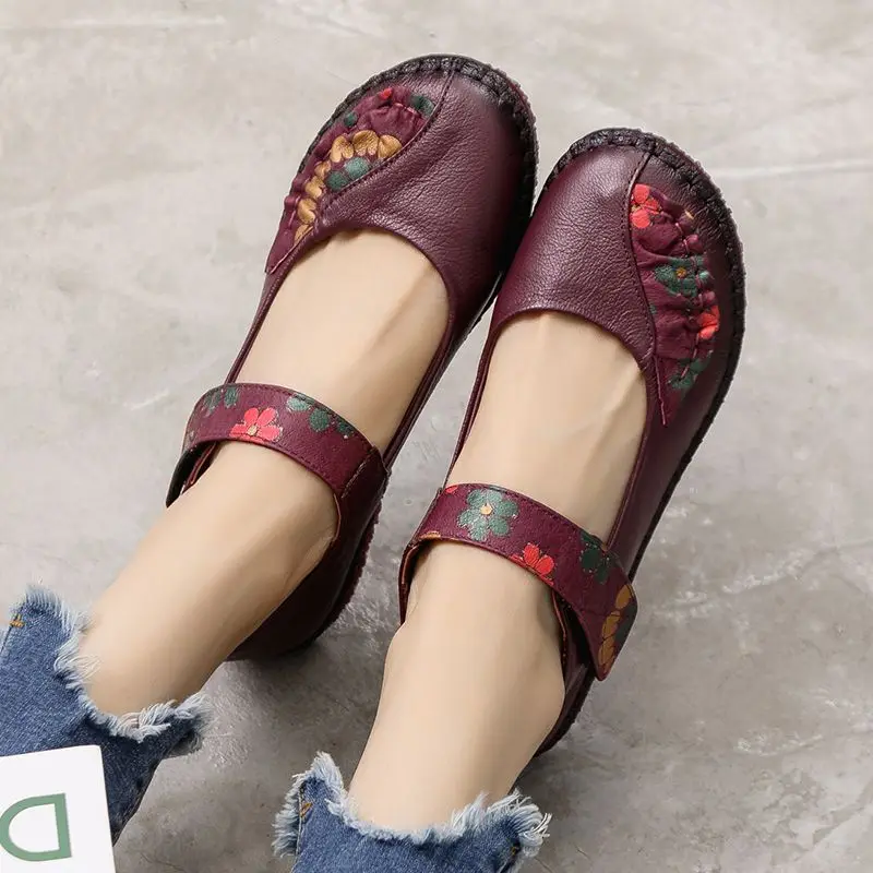 Chaussures Mary Essence en cuir véritable pour femmes, ballerines vintage, chaussures spinales, grande taille 42, mocassins à lanières de printemps,