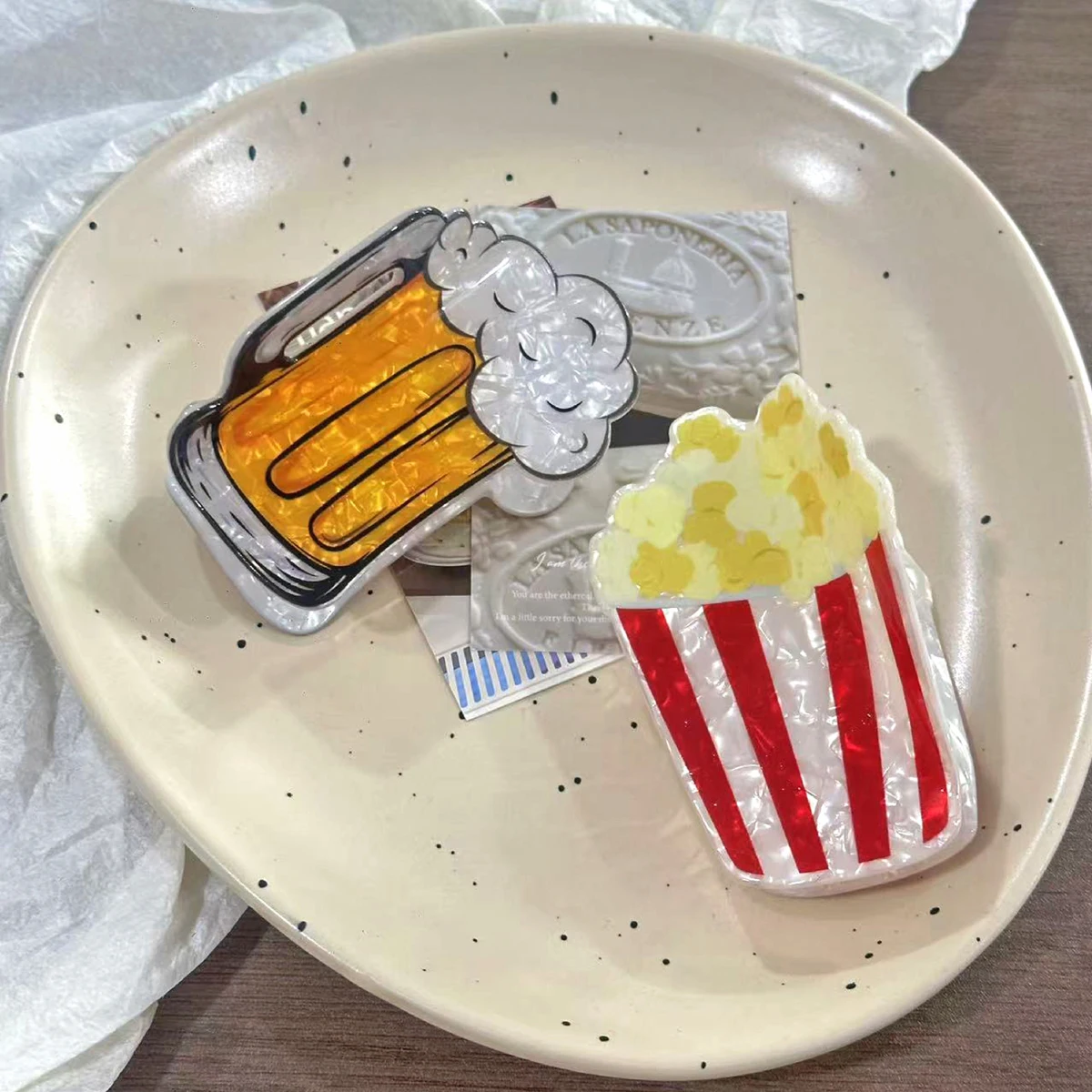 1pc Summer Beer Popcorn Large Grab Clip, Beach Food Combination Shark Clip Back-of-Head Hair Clip