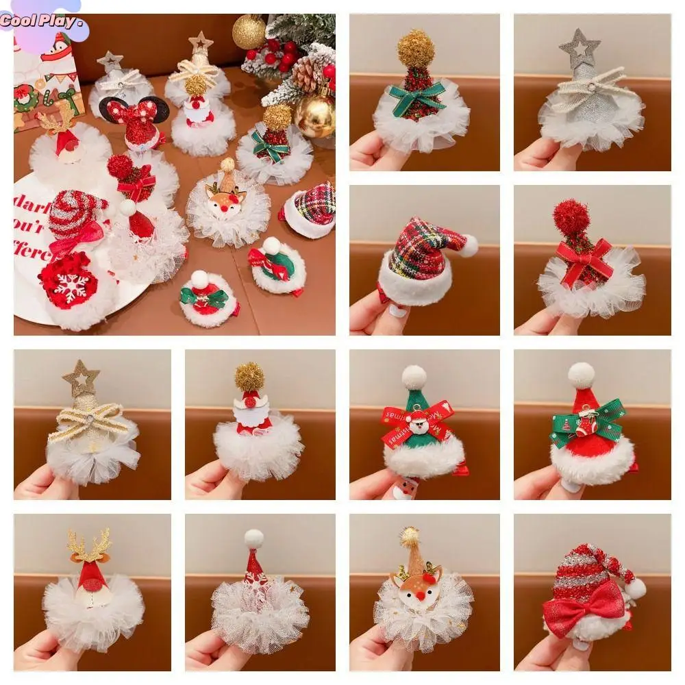

Merry Christmas Decor Christmas Hairpin Sequin Santa Claus Children Deer antler Hair Clip Plush Kids Gifts