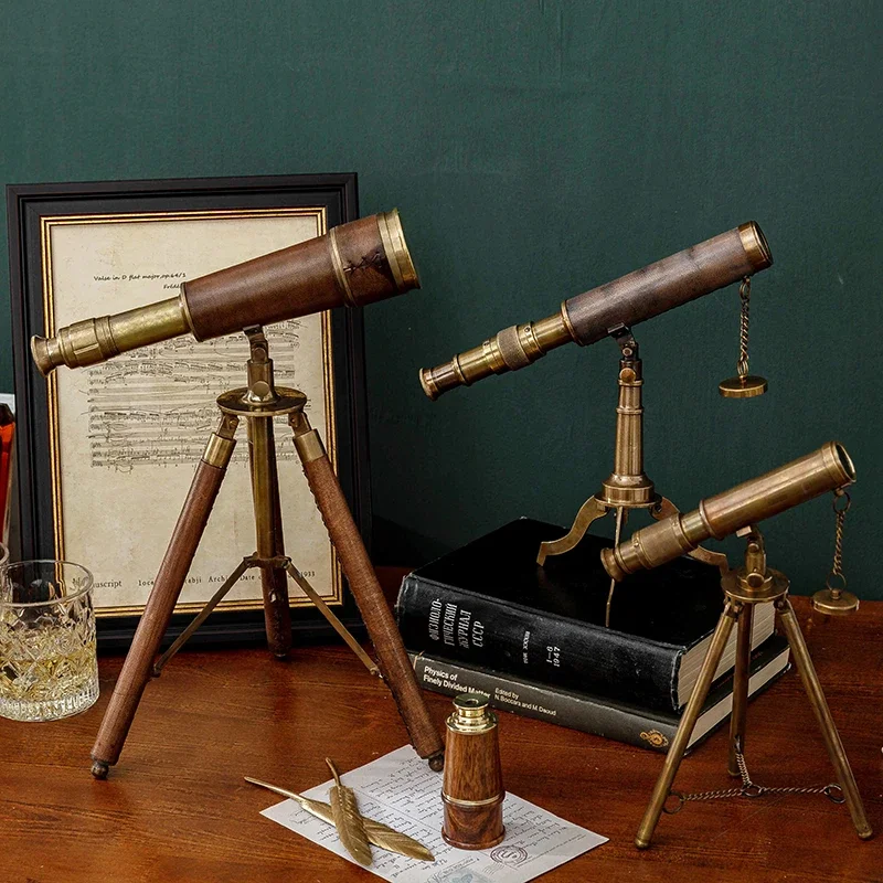 Retro Nostalgic Tripod Handheld Telescope European Style Brass Navigation Monocular Telescope Home Decoration Ornaments