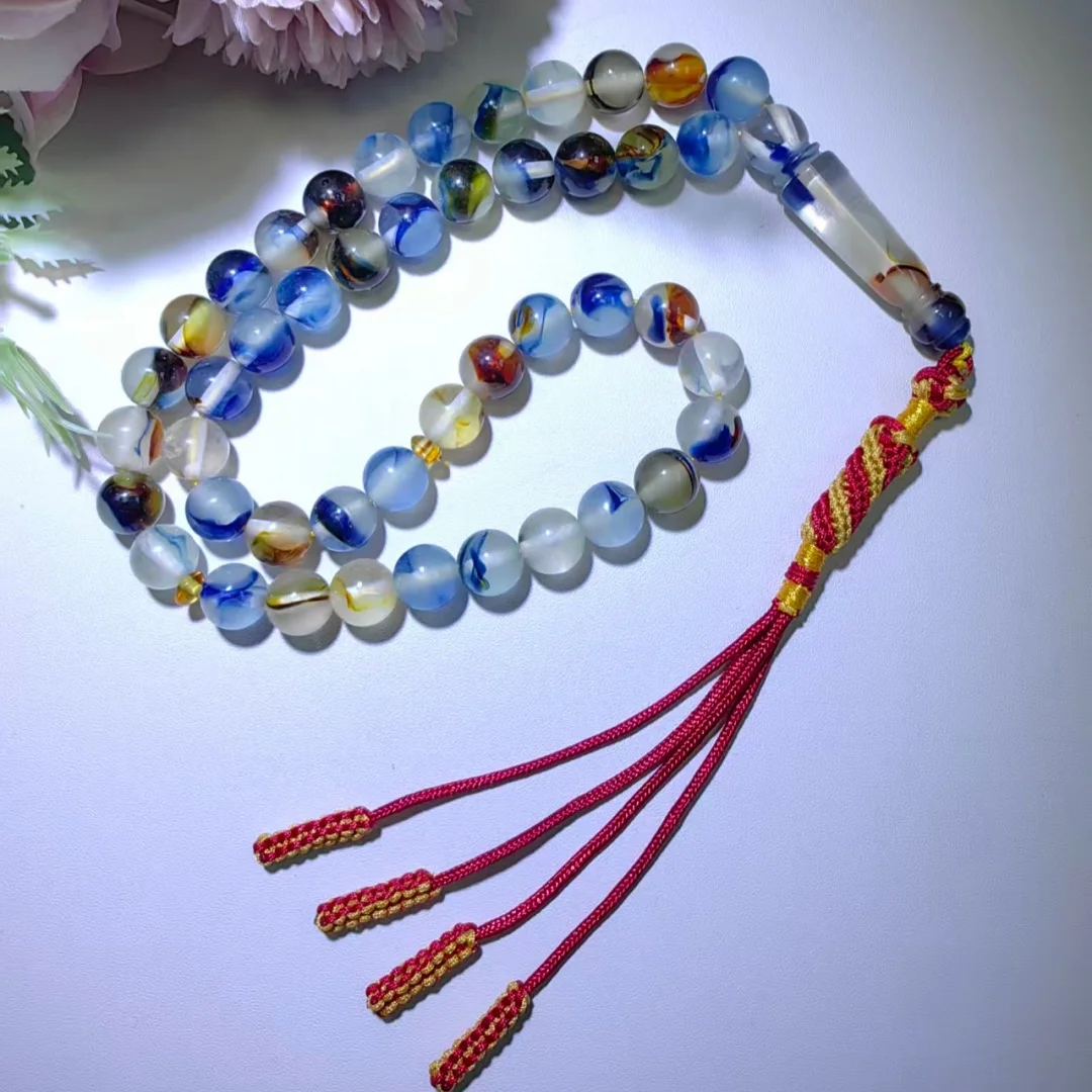 10mm Luminous Islamic Tasbih 45 Beads Men Muslim Prayer Beads, Handmade Woven Tassel Misbaha Religious Ornament Gift