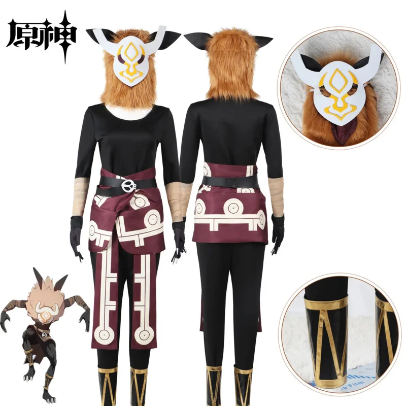 Game Genshin Impact Hilichurl Cosplay Costume Cute Monster Clothes Game Male Plush Headgear Halloween Party Full Set With Mask