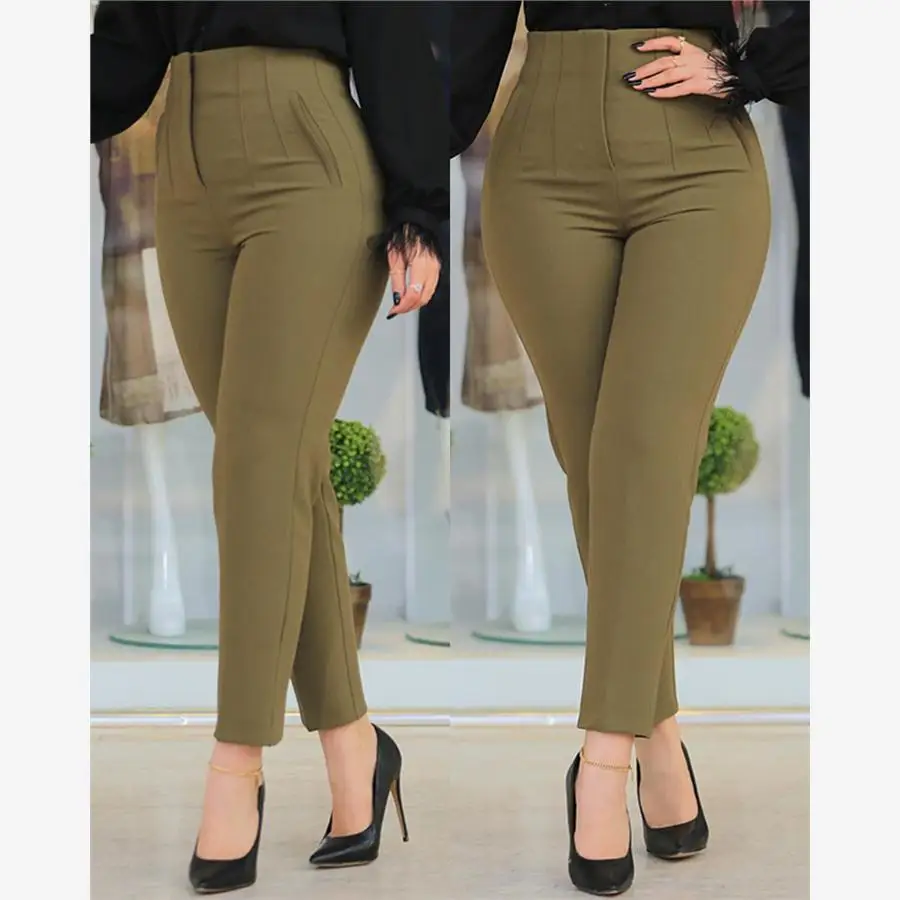 المرأة عادية عالية الخصر ضيق صالح تسعة عشرات تخفيف السراويل غير المتكافئة الشارع Sle مستقيم الساق السراويل مع كيتس