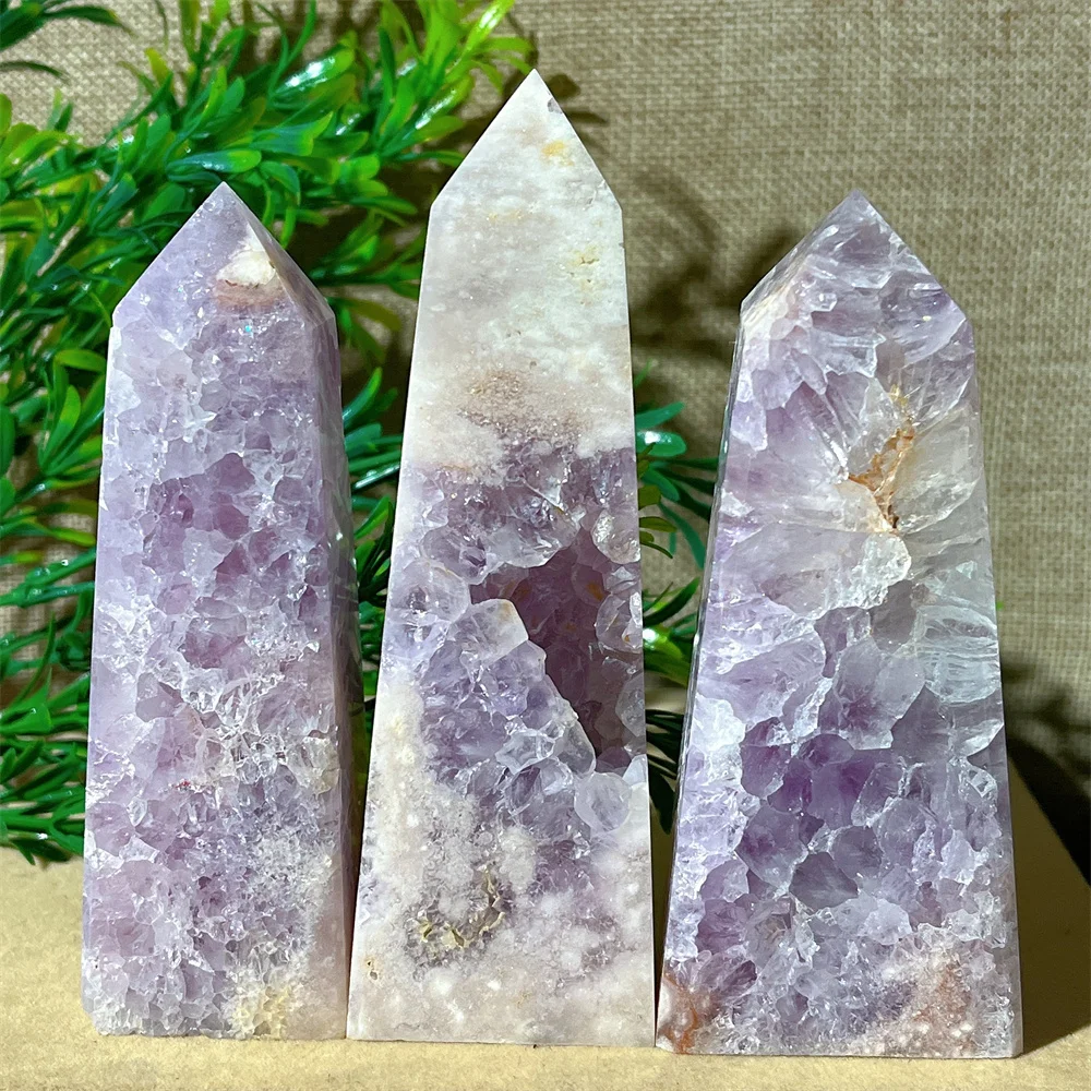 

Pink Amethyst Agate Flower Tower Stone Druzy Quartz Wand Point Aquarium Crystal Natural Healing Living Room Home Decoration