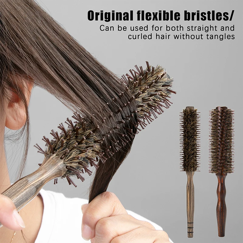 

Barber Hair Round Roller Wood Hair Brush Boar Bristle Nylon Hair Comb Hairdressing Combs Round Paddle Brush Curly Hair