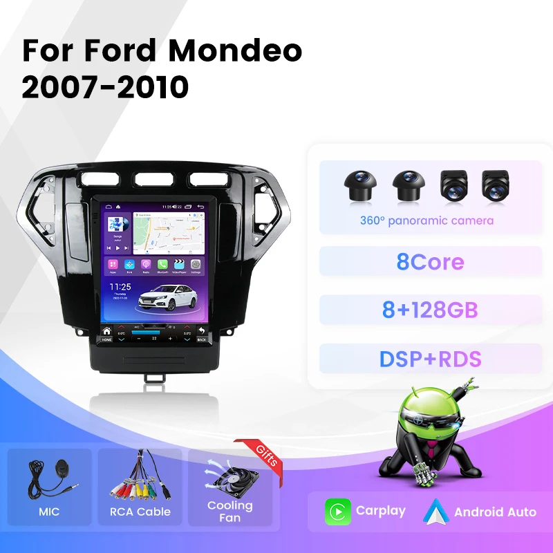 For Mondeo 4 Mk4 2006-2010 Tesla Screen Style Android Auto Carplay Car Multimedia Video Player Autoradio GPS Navigaiton DSP 128G