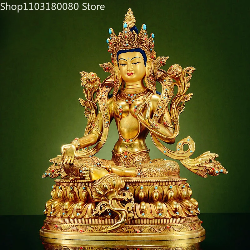 Copper gilding Green Tara buddha statue Nepal Tibet  Guanyin goddess statue sculpture,Large size,45cm,31cm,21cm