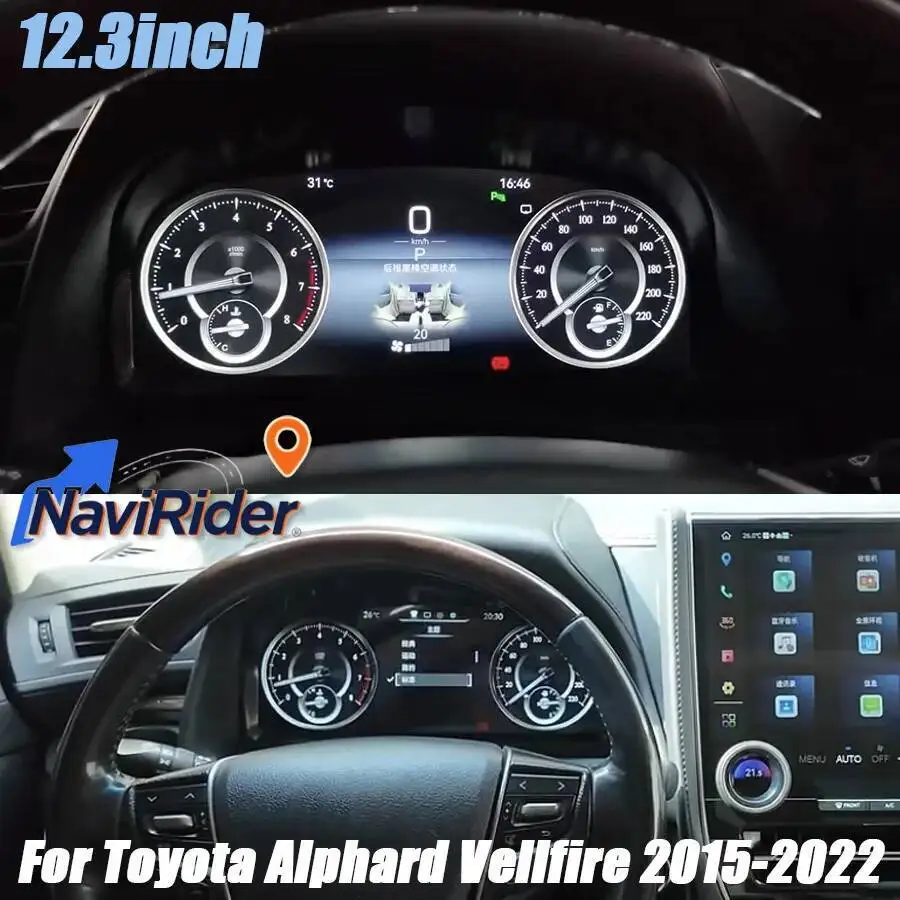 Écran LCD numérique Linux 12,3 pouces Carplay Auto pour Toyota Alphard Vellfire 2015-2022, compteur de vitesse, tableau de bord, cockpit virtuel