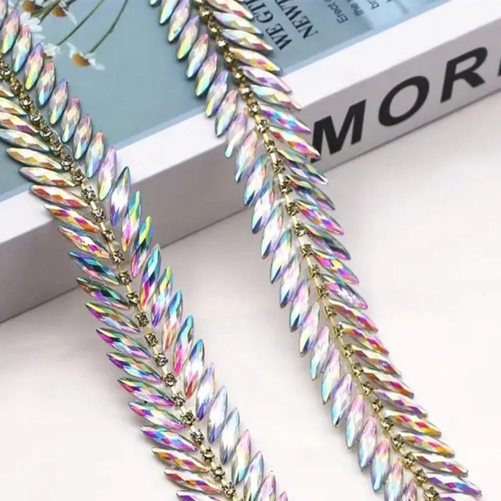 

1Yard Rhinestone Ribbon Hot Fix Rhinestone Trim DIY Repair Glue on Beaded Lace Trim Decoration Trim Iron-On Rhinestone Ribbon