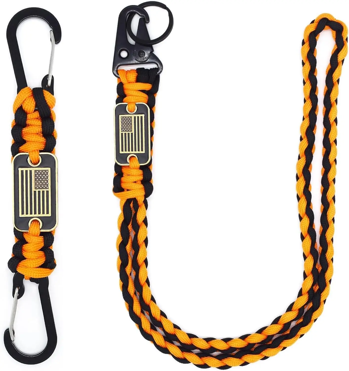 Heavy Duty Paracord Lanyard Keychain 2 Pack - USA Flag Braided Rope Necklace for Keys, Camera, Outdoor