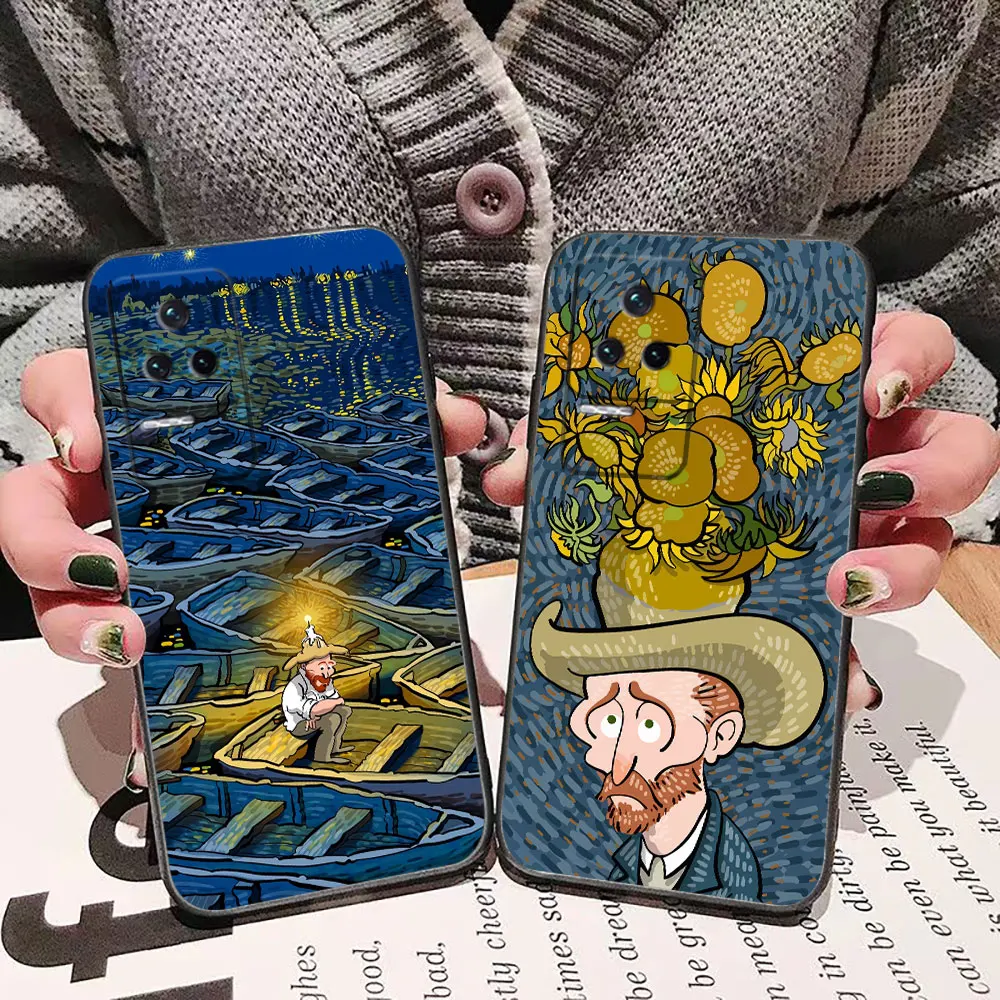 Oil Painting Relief V-Van G-Gogh Phone Case For Redmi K60 K40 Gaming K30 13C 12C 12 10 10C 9T 9C 9A 9 8 7 6 A1 Pro Plus 5G Case