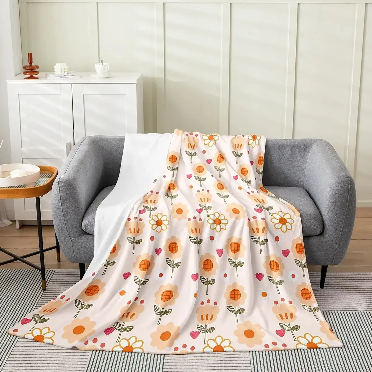 Flowers Flannel Throw Blanket Romantic Pattern Eiffel Tower Rose Sunflower Good Gift for Girls Women for Bed Sofa Couch Blanket