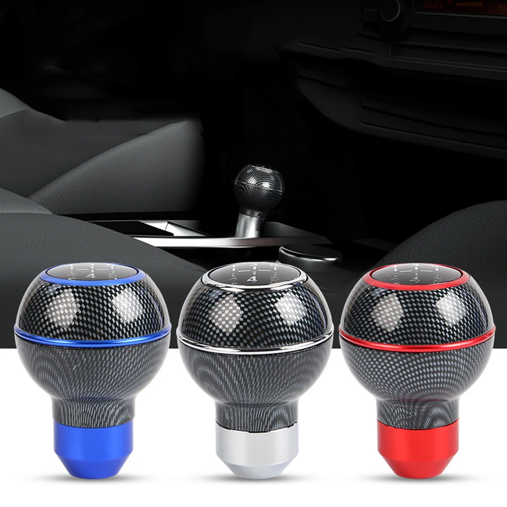 

Автомобильная ручка переключения передач с углеродным волокном, 5-скоростная головка переключения передач, аксессуары для модификации автомобиля, универсальная сферическая ручка переключения передач, синяя