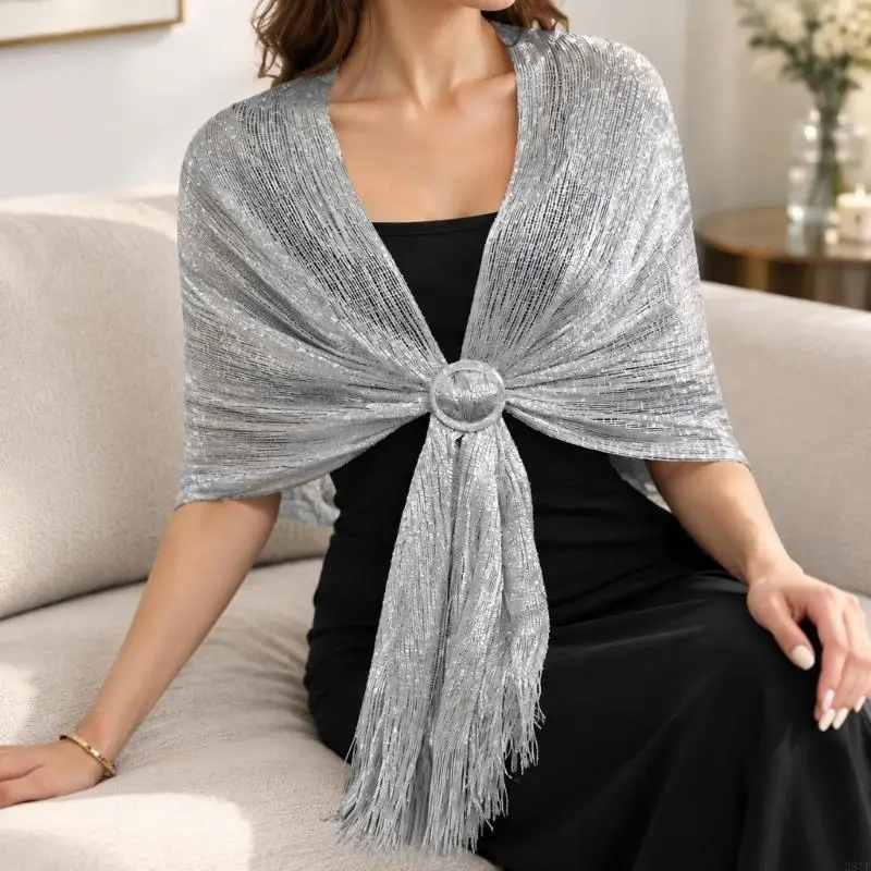 2025 New Breathable Shawl Shimmering Metallic Shoulder Covering for WOmen Stage Dresses