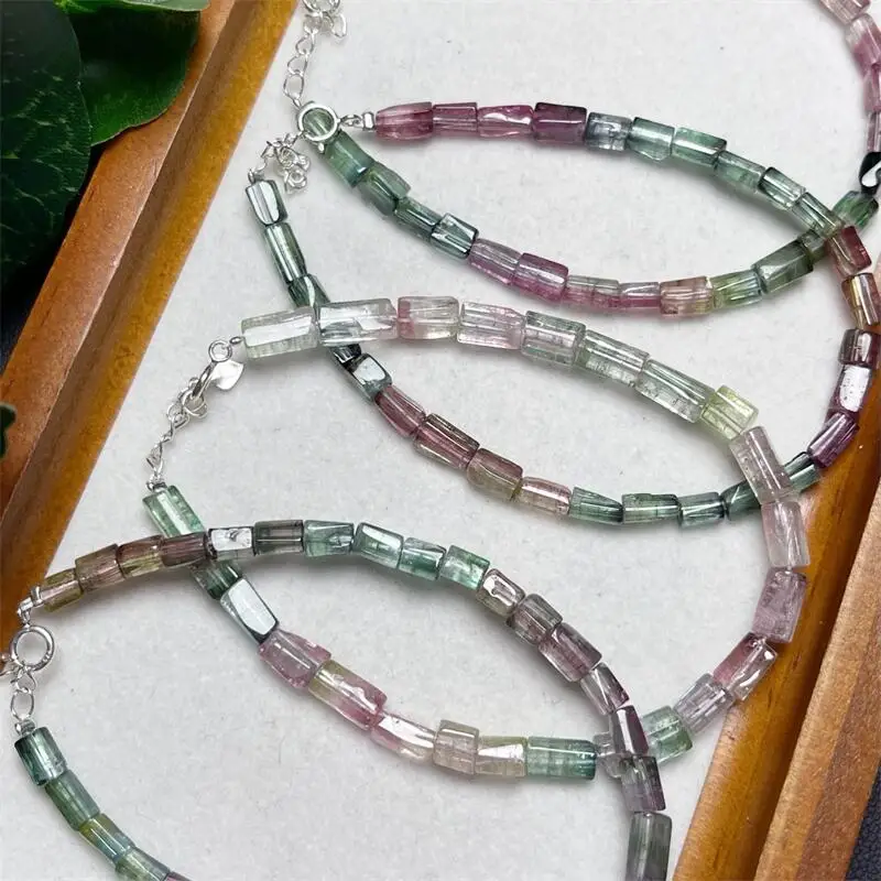 

Natural Tourmaline Cube Freeform Bead Bracelet Handmade Stretch Rope Luxury Jewelry Energy Healing Gift 1pcs