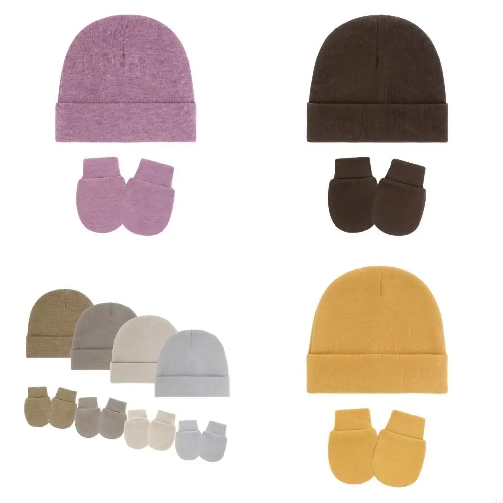 

C5AA 4 Set Baby Hospital Cap Hat Hearm Hearting Hat and Mittens Комфортная ткань для ежедневной