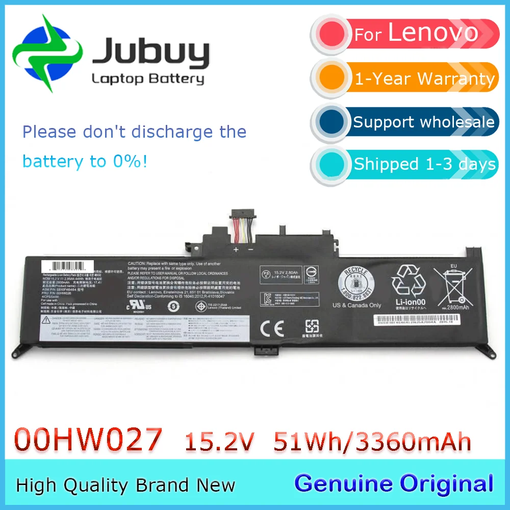 00HW027 15.2V 44Wh Original Laptop Battery for Lenovo ThinkPad Yoga 260 370 X380 01AV432 01AV433