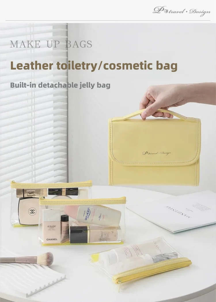 

Портативная косметичка с 3 съемными прозрачными сумками, органайзер для туалетных принадлежностей большой емкости, водонепроницаемая дорожная косметичка для женщин