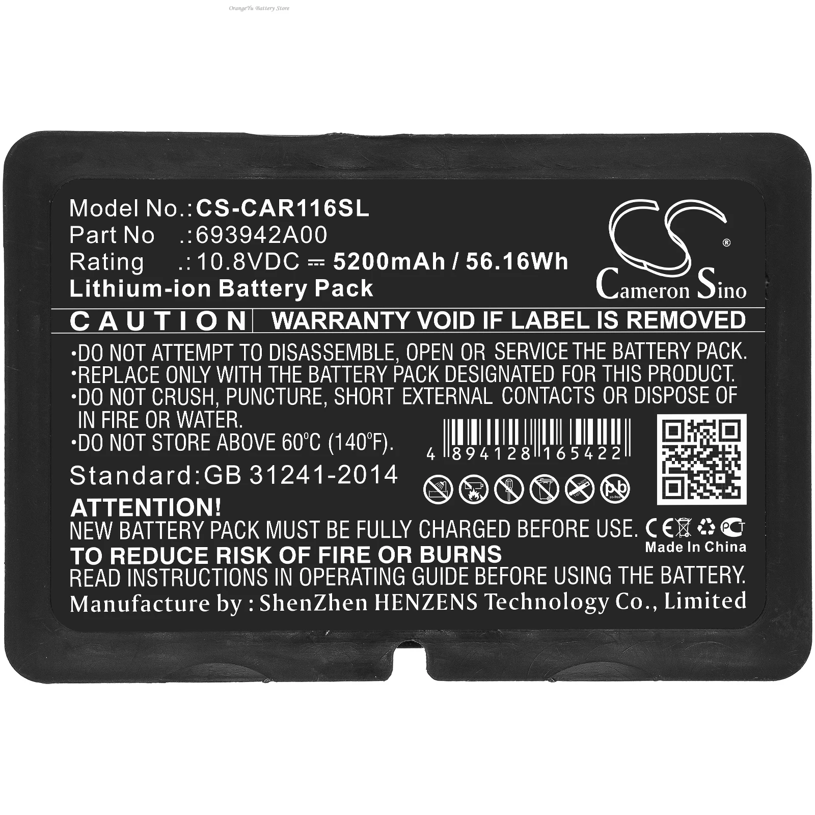 Cameron Sino 10.8V 5200mAh/6800mAh Battery 693942A00 for Chauvin Arnoux C.A 6116N, C.A 6117