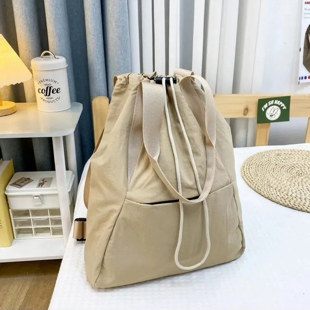 Fashion Nylon Travel Backpack Drawstring Large Capacity Cloth Pack High Quality Solid Color Women Rucksack For Couples