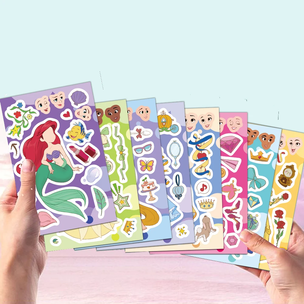 8PCS Beautiful Princess Face Changing Stickers DIY Account Materials Phone Cases Laptops Suitcases Water Cups Waterproof Sticker