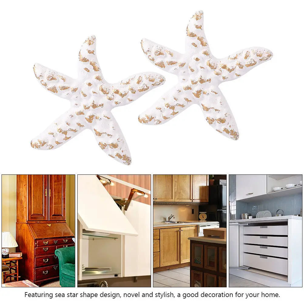 2Pcs Sea Star Knobs Iron Drawer Pulls Ocean Decor Cabinet Handles Retro Mediterranean Style Dresser Wardrobe Cupboard Furniture
