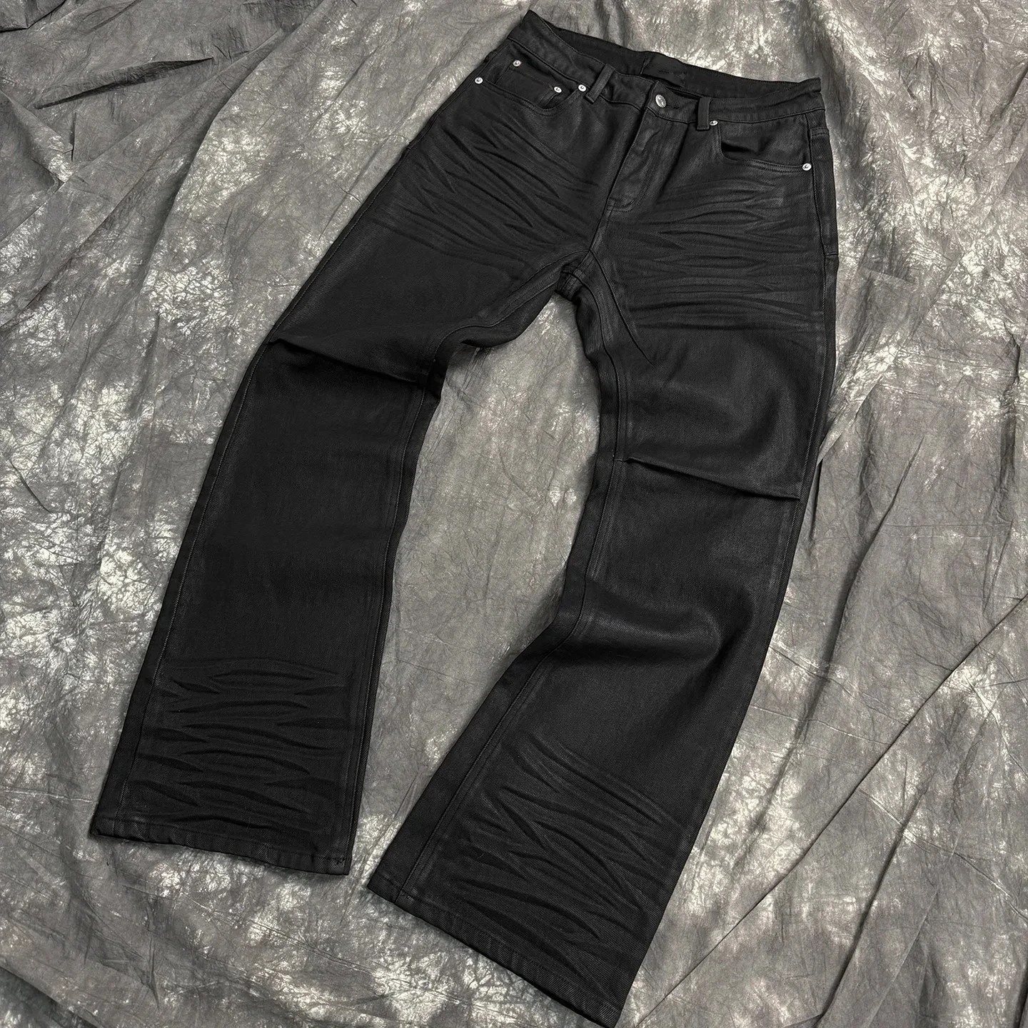 

Coated micro-flare jeans American retro heavy industry high street men's and women's black gothic retro casual loose jeans