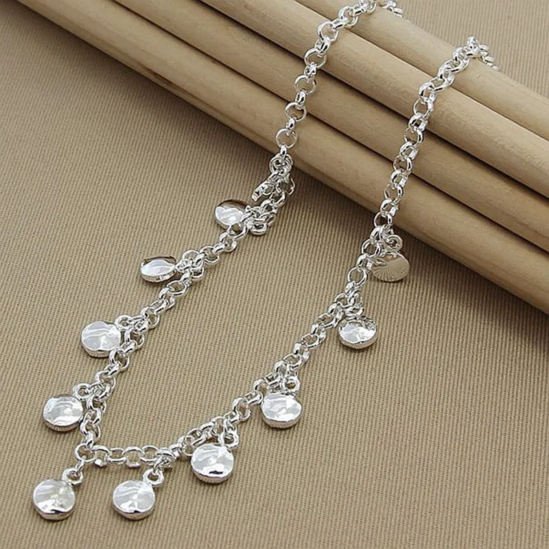 

925 Sterling Silver Circle Round Bean Chain Necklace For Women Wedding Engagement Fashion Jewelry