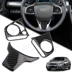 Carbon Fiber Inner Steering Wheel Panel Switch Lip Cover Trims Decals Sticker For Honda Civic 10th Gen 2016-2020 2021