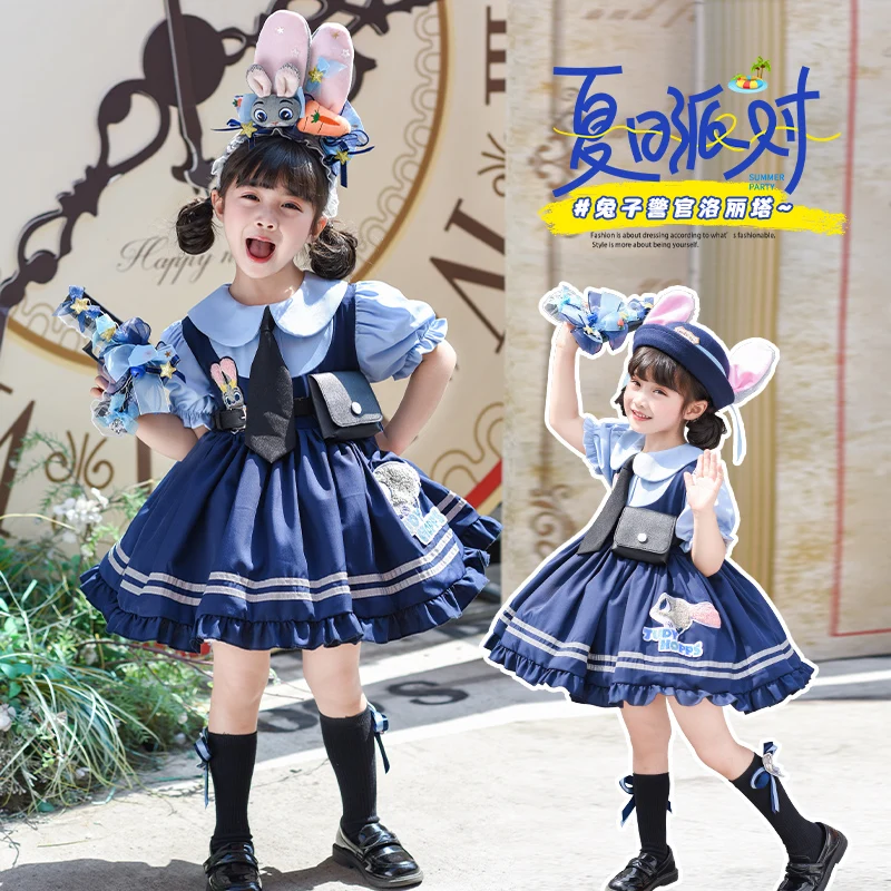 

2025 Judy Hopps Cosplay Costume Women Cartoon Zoo Bunny Roleplay Adult Halloween Clothes For Kids Rabbit Police Officer Clothing