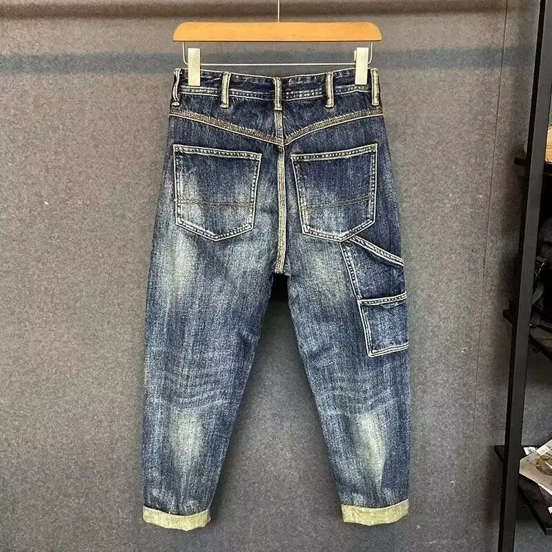 Retro Workwear Jeans Casual and Cool Trendy Brand Splicing High Street Loose Straight Leg Haren Pants