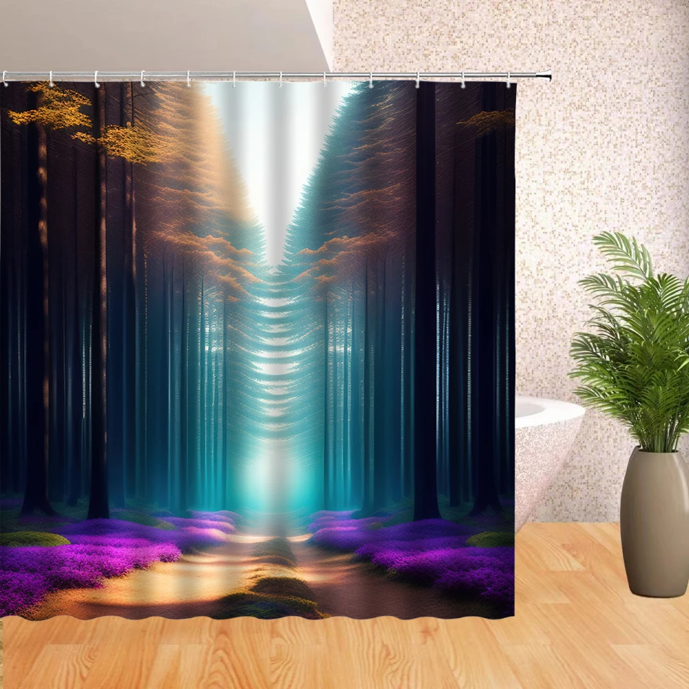 

Mysterious Forest Bathroom shower Curtain Forest scenery waterproof shower curtain decoration.