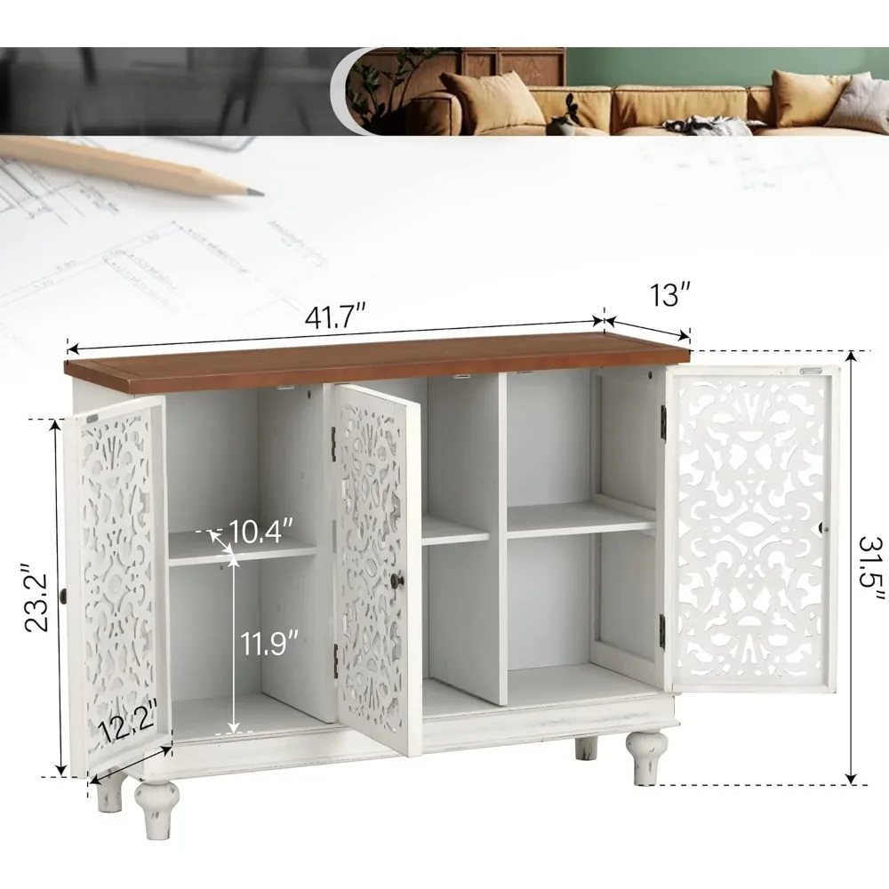 Gabinete decorativo con puertas, con almacenamiento, gabinete credenza de granja para comedor, sala de estar, entrada, blanco, librerías