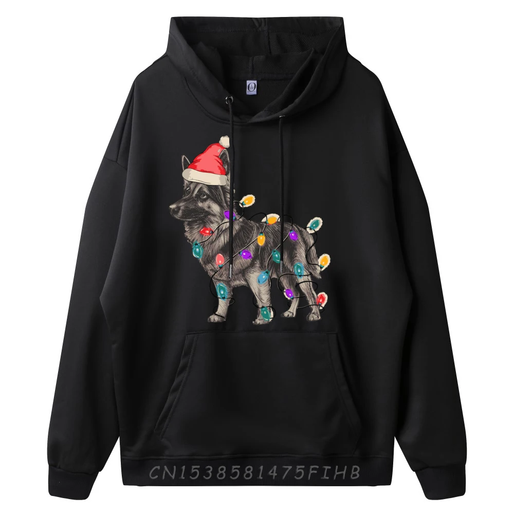 Sable German Shepherd With Santa Claus Hat Christmas Lights Printed Sweater Free Shipping Clothes Oversized Normal