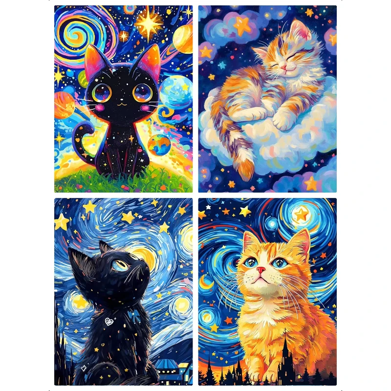 5D Diamant-Mosaik Katze Tier Kreuzstich Vollbohr-Diamantmalerei Komplettset Sternenhimmel Wanddekoration