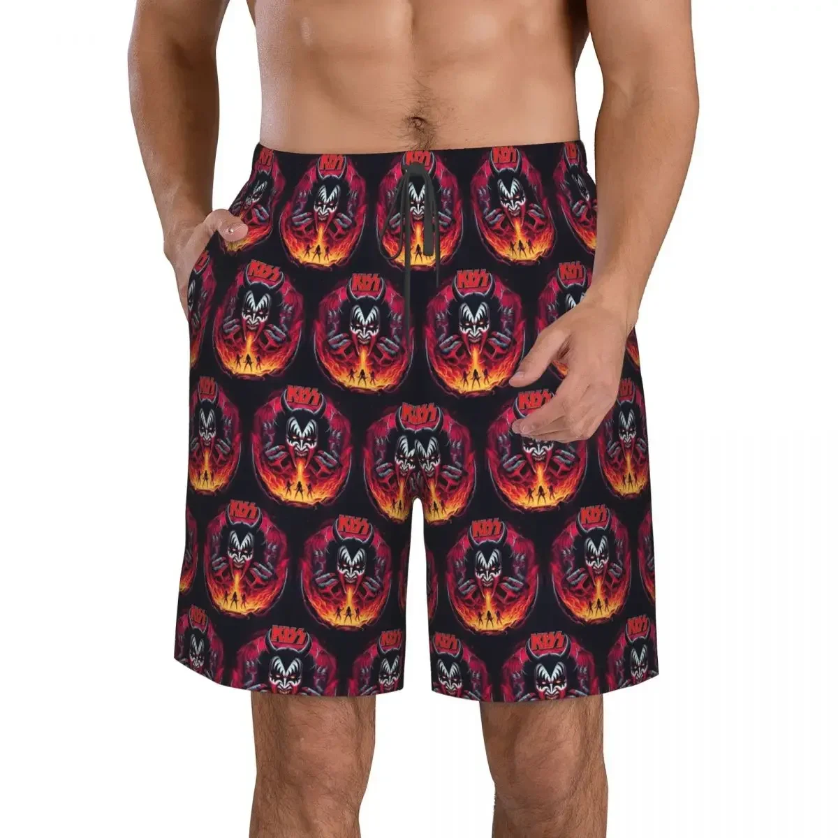 KISS The Band Demon Red Rock Music Trunks Beach Board Shorts Casual Quick Dry Swimming Summer Men Pants
