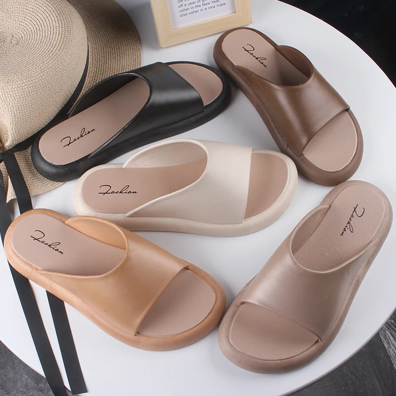 Women Wear PVC Slippers Outside The Summer New Casual Home Solid Color Flat Fashion Women's Shoes