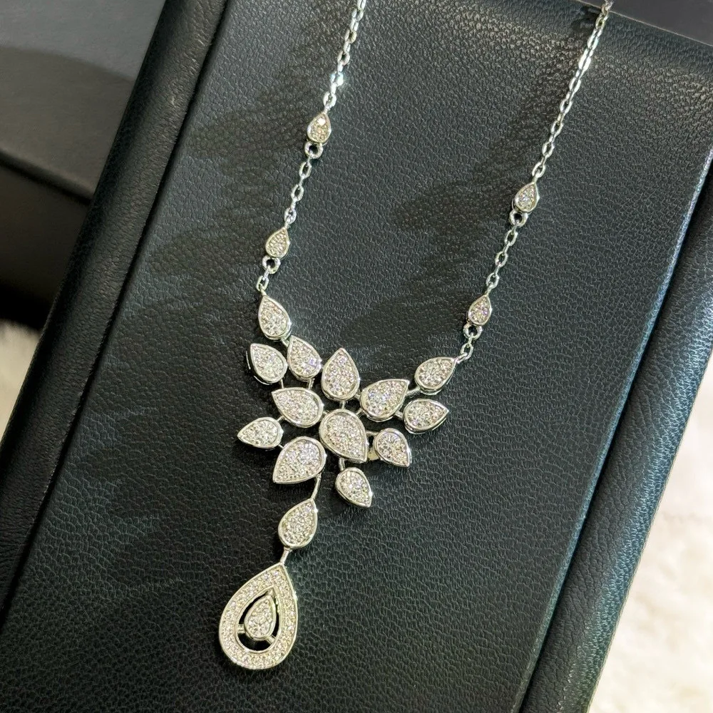 

Свадебное ожерелье из 100% стерлингового серебра 925 пробы, 5А, кулон с цирконием, ожерелья с каплями воды для женщин, ювелирные украшения для свадебной вечеринки