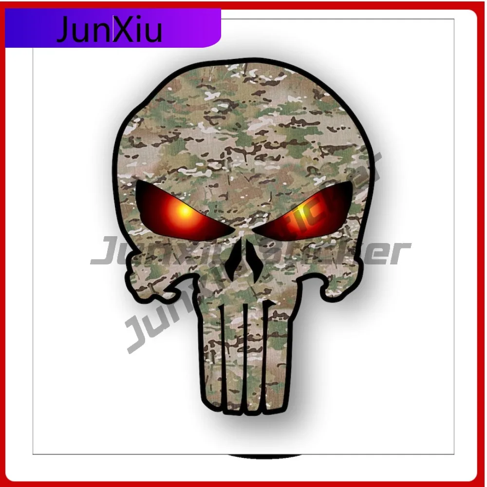 

Multi Camo Personalized Skull Glowing Eyes Sticker Waterproof Cover Scratches Decal Suv Camper Windshield Bumper Bicycle Skatebo