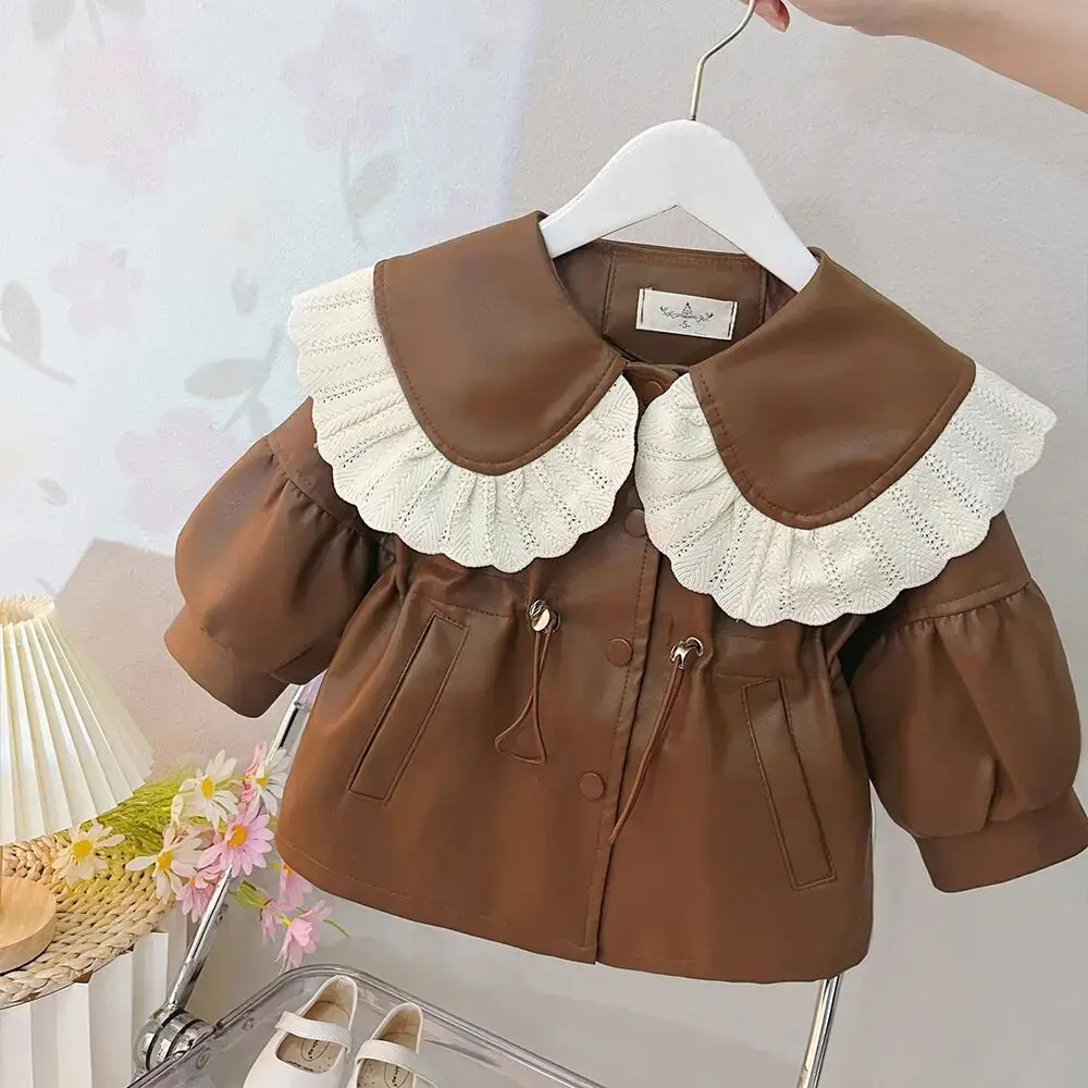 Winter baby girl PU jacket new children's cotton clip sweet and fashionable windbreaker Coat princess leather jacket