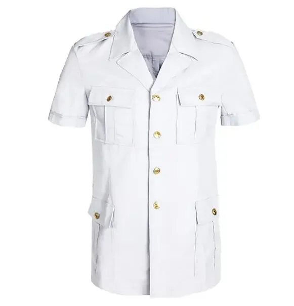 Chinese Navy Uniform Shirt Summer Official Blouse White Tops Vintage Thin