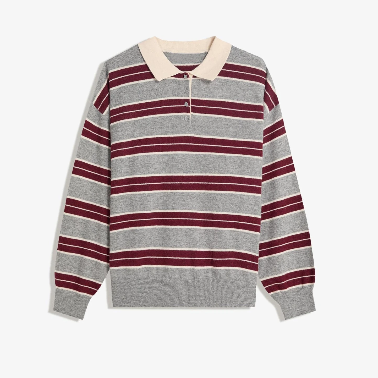 Vintage Women's Striped Gray Burgundy Crewneck Pullover Long Sleeve Fall Sweatshirts Casual Loose Fit Crewneck Sweatshirt