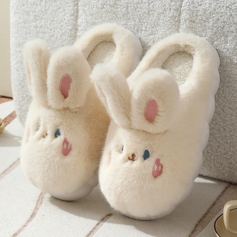 Faux Fur Rabbit Slippers for Women 2025 Winter Comfort Thick Bottom Non Slip Indoor Shoes Woman Warm Short Plush Home Slippers