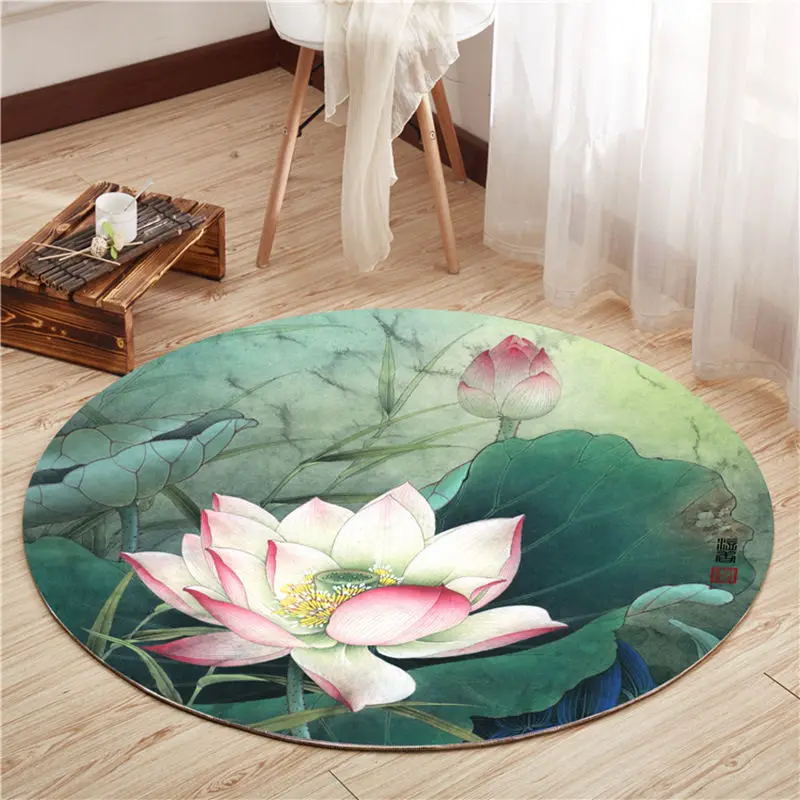 Home Decor Classical Living Room Hotel Decoration Peony Butterfly Pattern Chinese Round Carpet Lotus Flower Anti-slip 