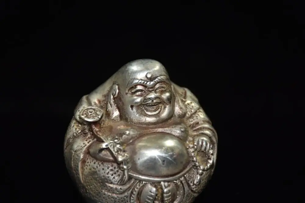 Collect China white copper handmade carve Maitreya Buddha head exquisite statue