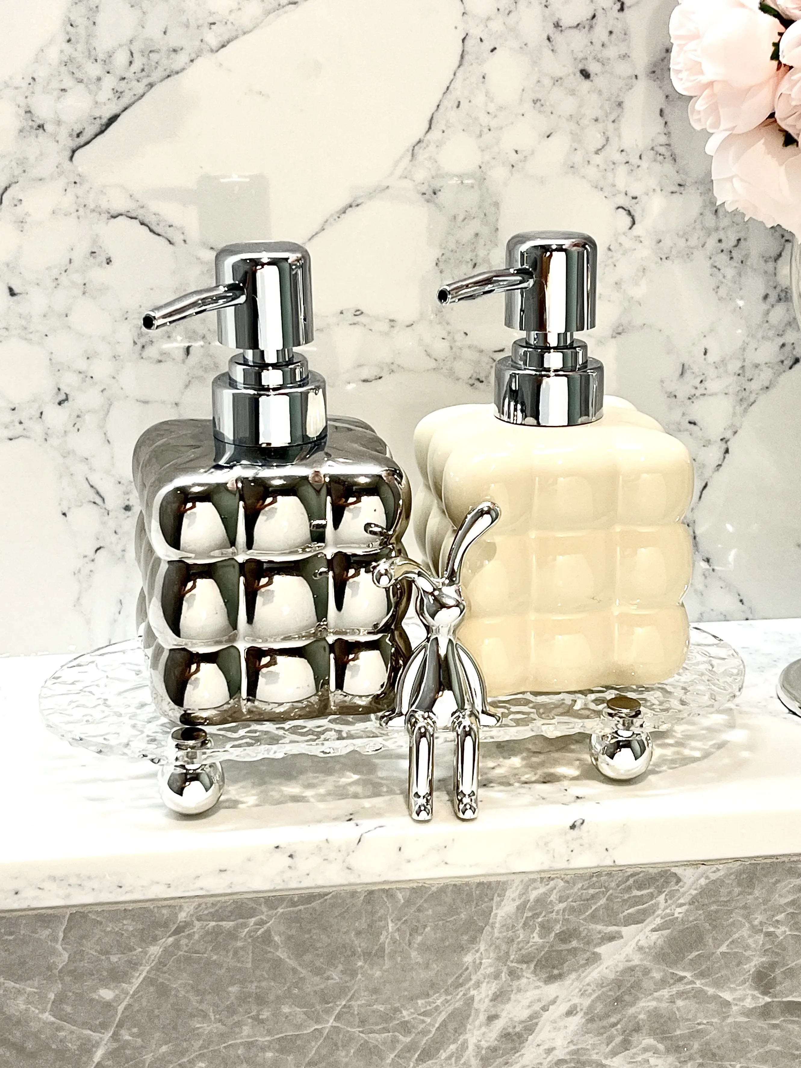 300ml/500ml Creative Soap Dispenser Ceramic Dispensing Bottle Hand Wash Bath Gel Shampoo Pressing Bottle Bathroom Accessories