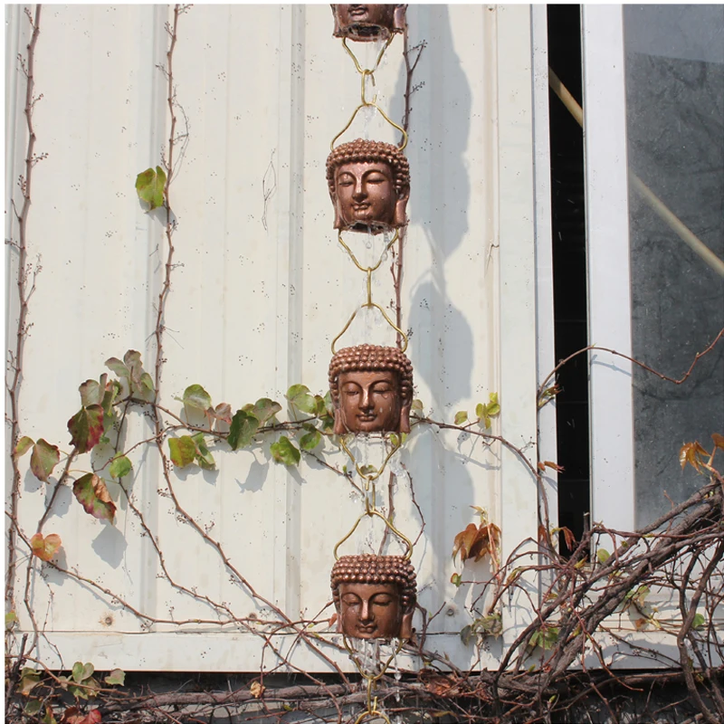 2.6m Copper Rain Chain | 10 Buddha Head Water Diverter | Temple Eaves Drainage Bell | Zen Garden Courtyard Decor