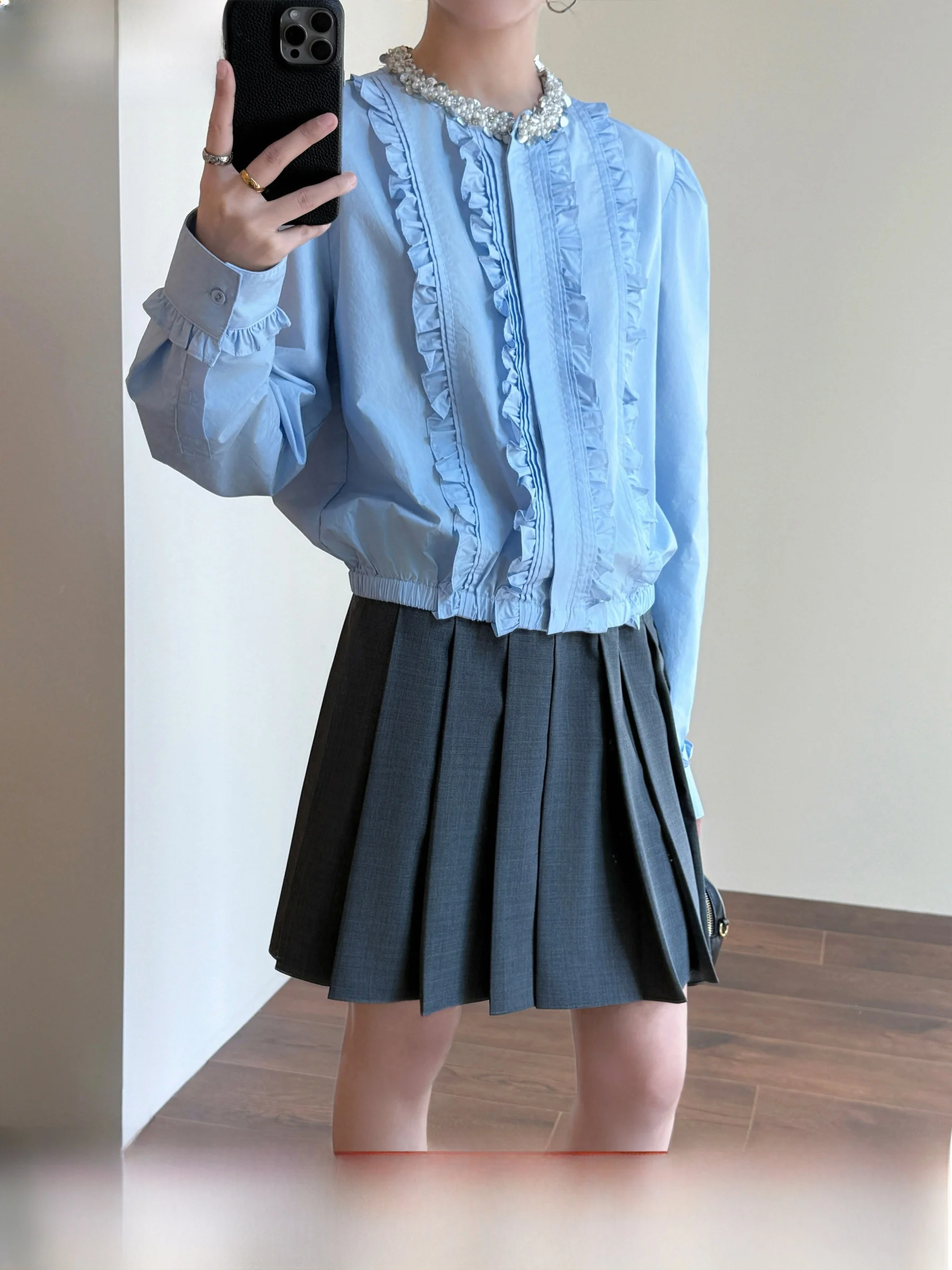 

Tasyavan Heavy Duty Ruffle Waist Shirt Pleated Elastic Waist Half Skirt Sweet Three Dimensional Earlet Lace Trim Cotton Blend