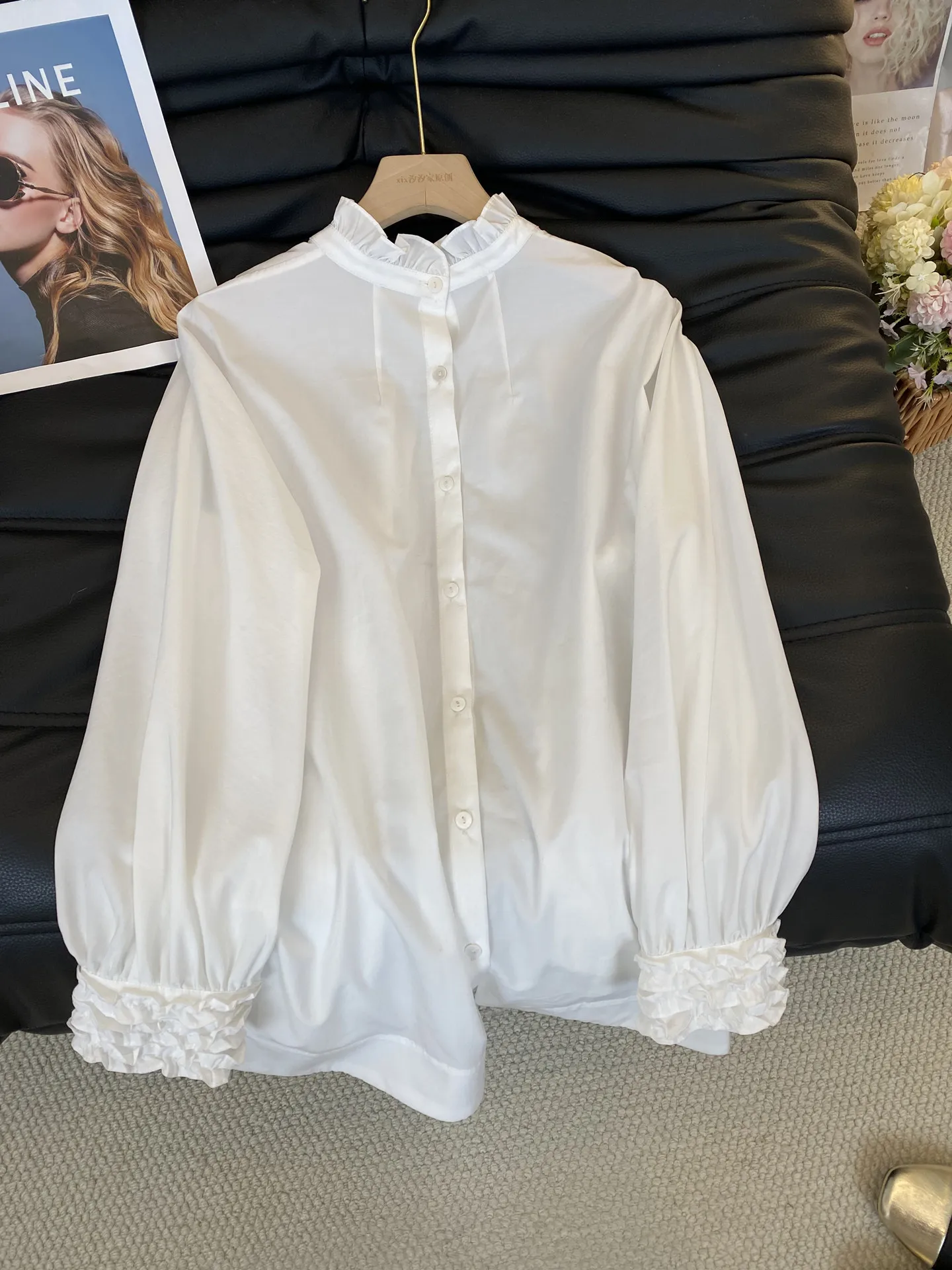 New Yellow V-neck satin vest+white stand up collar shirt